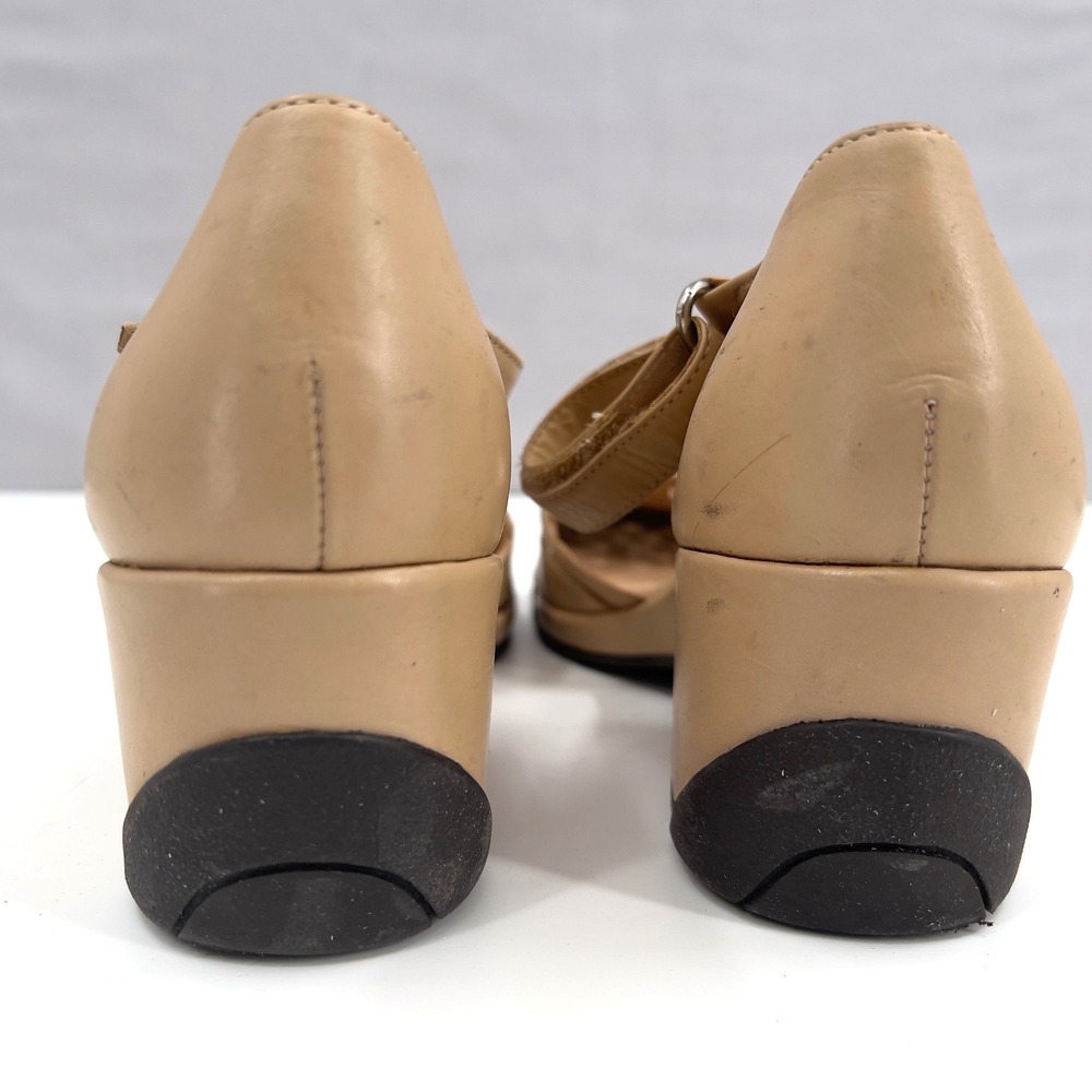Nurture Women's Leather Ankle Strap Shoes Tan Floral Laser Cut Wedge 9M - Picture 5 of 10